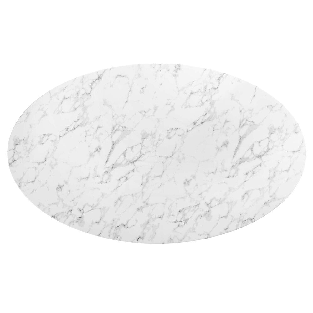 EEI-3257-GLD-WHI Lippa 78" Oval Faux Marble Dining Table by Modway