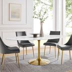 EEI-3257-GLD-WHI Lippa 78" Oval Faux Marble Dining Table by Modway