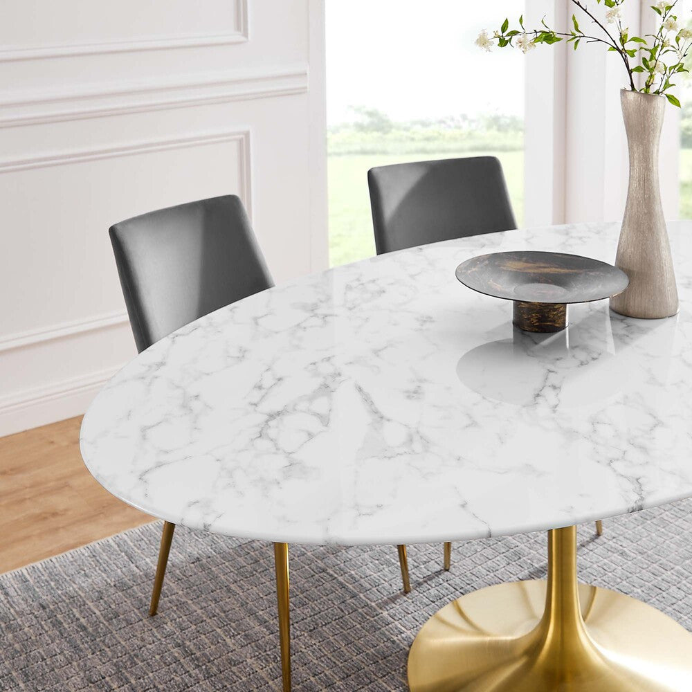 EEI-3257-GLD-WHI Lippa 78" Oval Faux Marble Dining Table by Modway