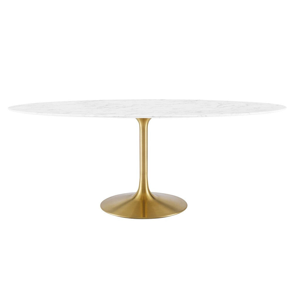 EEI-3257-GLD-WHI Lippa 78" Oval Faux Marble Dining Table by Modway