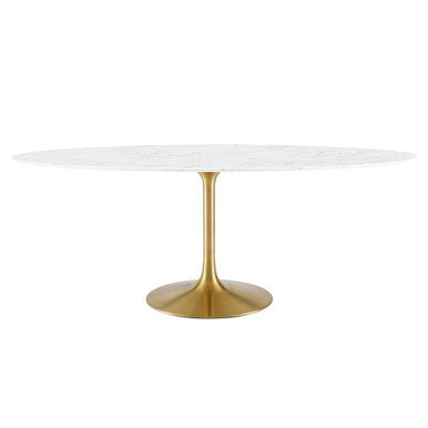 Modway EEI-3257-GLD-WHI Lippa 78" Oval Faux Marble Dining Table Gold White