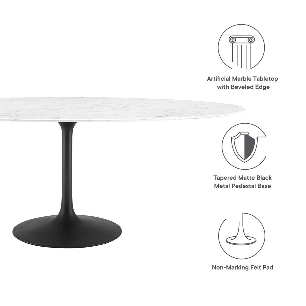 EEI-3542-BLK-WHI Lippa 78" Oval Faux Marble Dining Table by Modway