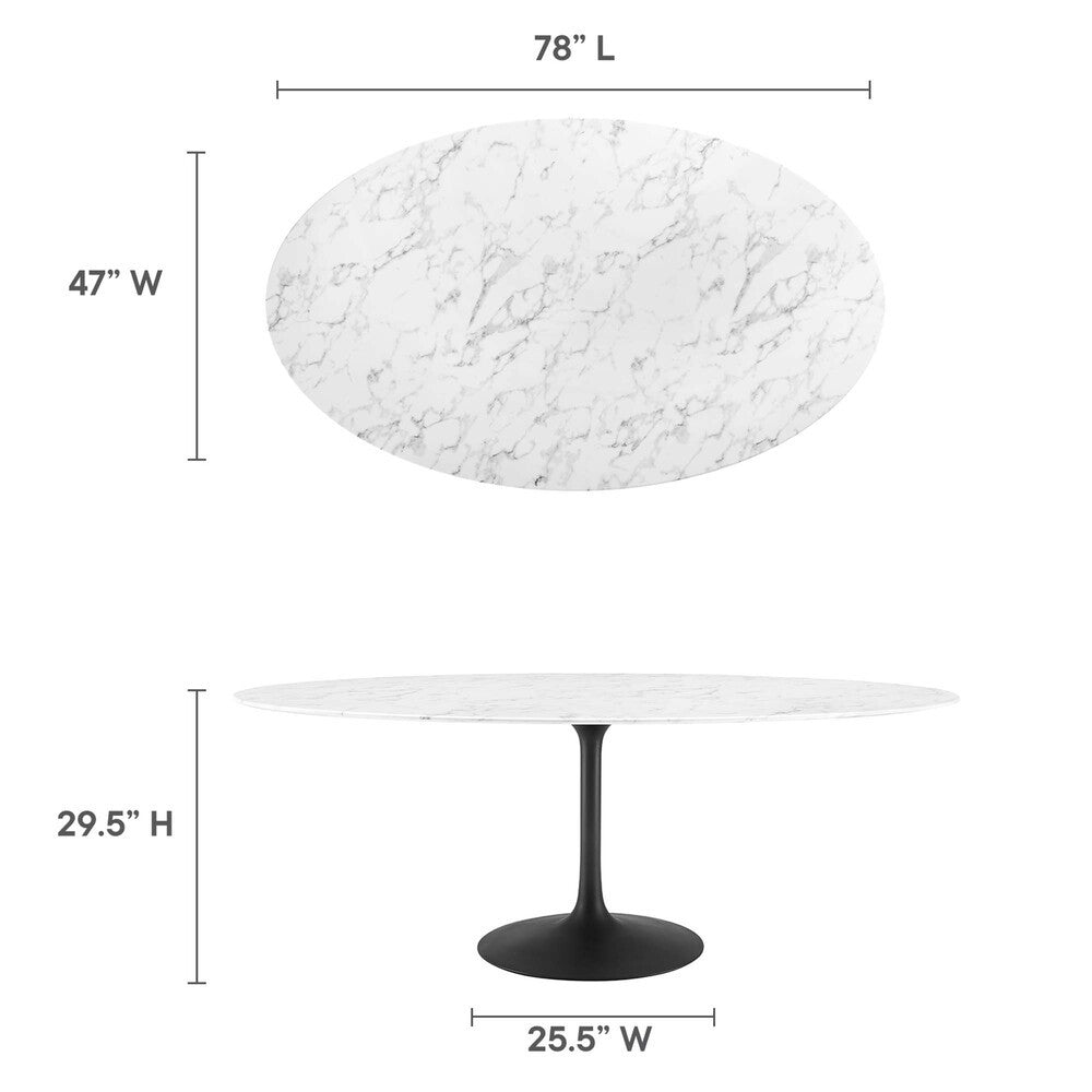 EEI-3542-BLK-WHI Lippa 78" Oval Faux Marble Dining Table by Modway