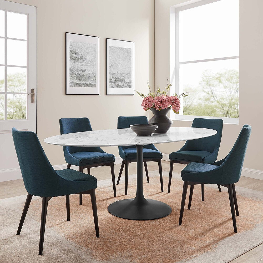 EEI-3542-BLK-WHI Lippa 78" Oval Faux Marble Dining Table by Modway