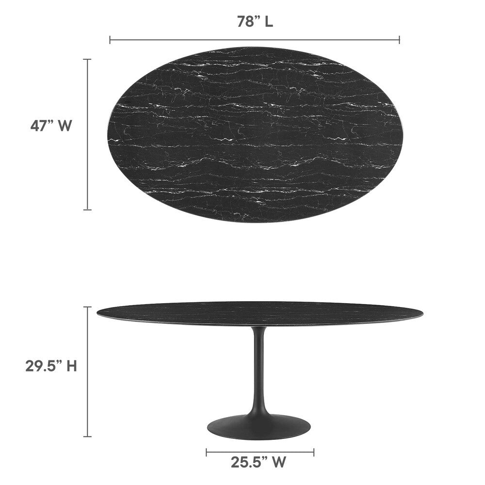 EEI-4889-BLK-BLK Lippa 78" Oval Faux Marble Dining Table by Modway