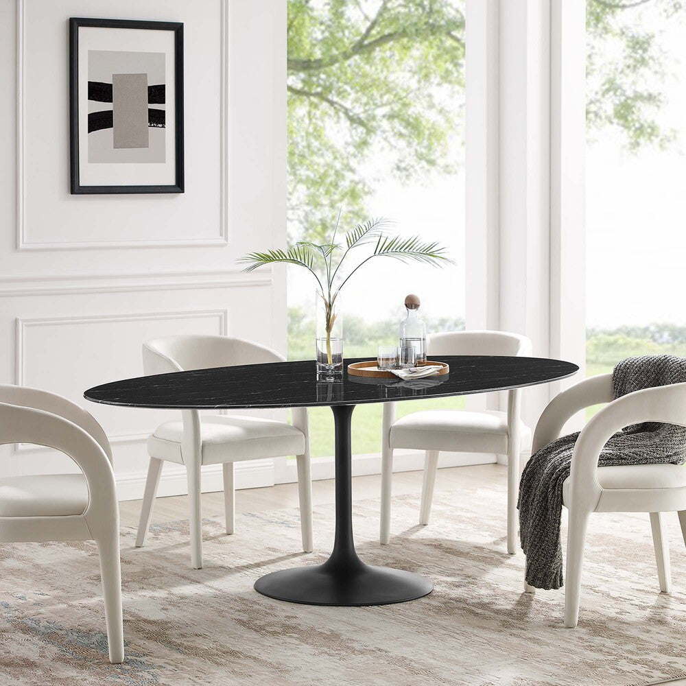 EEI-4889-BLK-BLK Lippa 78" Oval Faux Marble Dining Table by Modway
