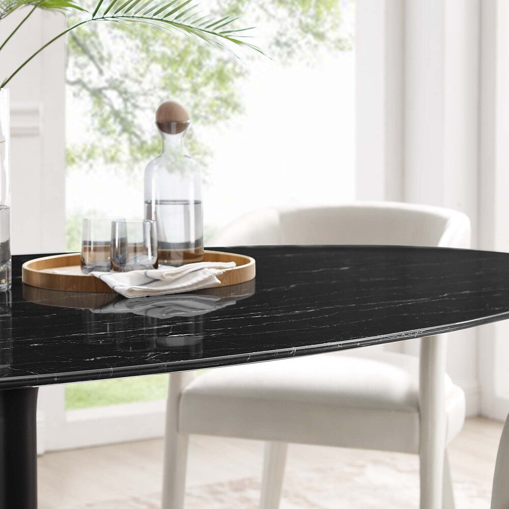 EEI-4889-BLK-BLK Lippa 78" Oval Faux Marble Dining Table by Modway