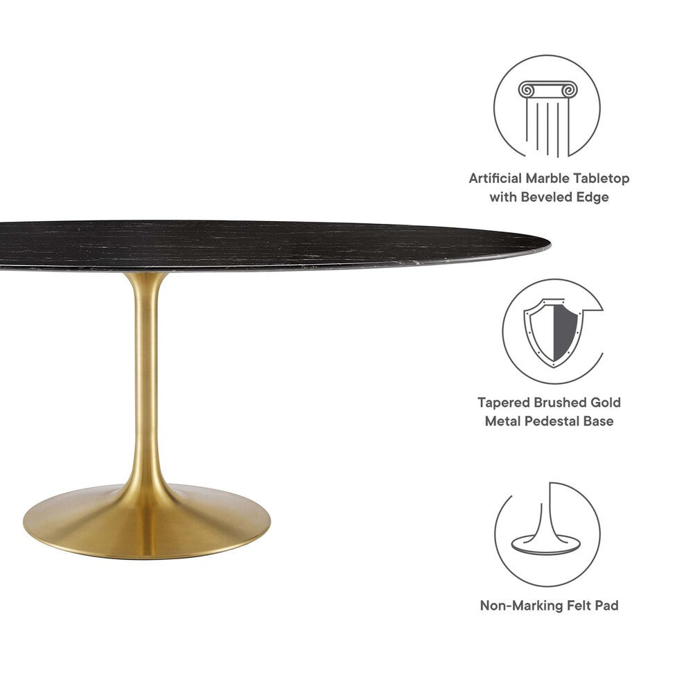 EEI-5528-GLD-BLK Lippa 78" Oval Faux Marble Dining Table by Modway