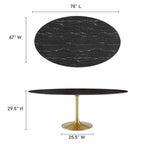EEI-5528-GLD-BLK Lippa 78" Oval Faux Marble Dining Table by Modway