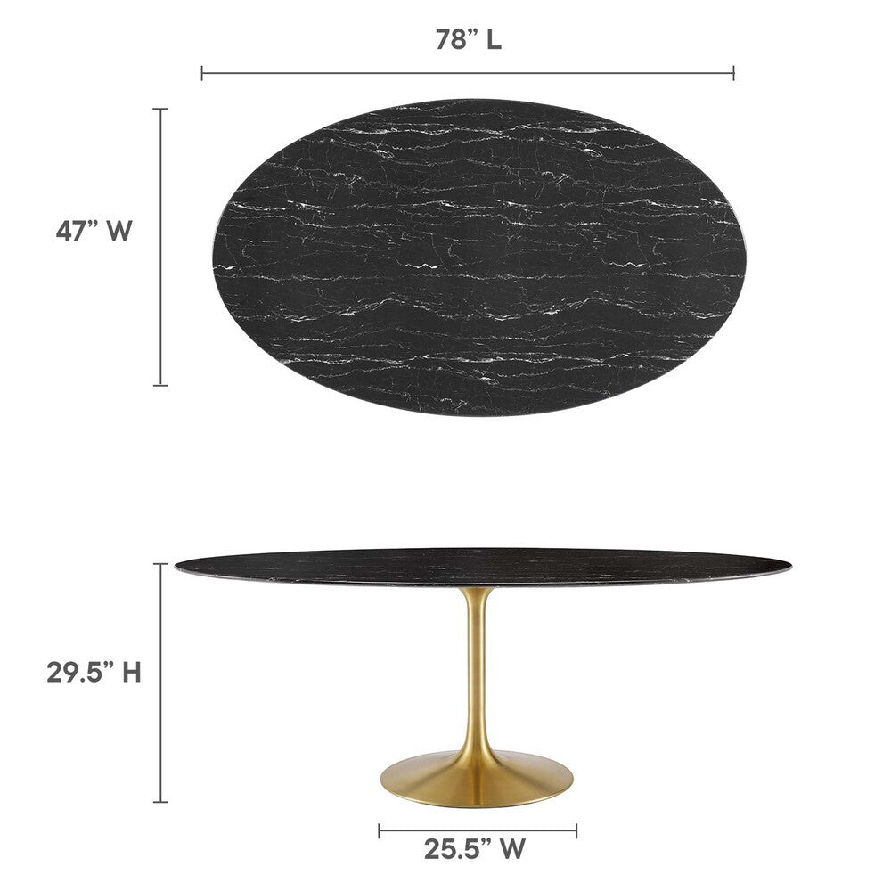 EEI-5528-GLD-BLK Lippa 78" Oval Faux Marble Dining Table by Modway