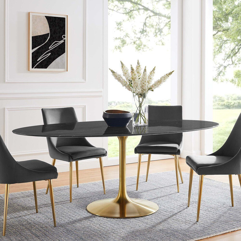 EEI-5528-GLD-BLK Lippa 78" Oval Faux Marble Dining Table by Modway