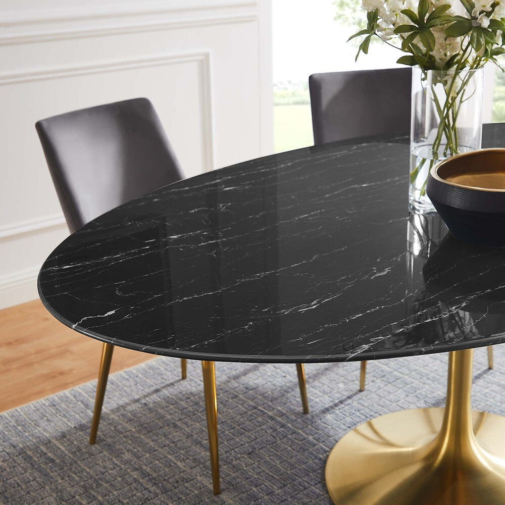 EEI-5528-GLD-BLK Lippa 78" Oval Faux Marble Dining Table by Modway