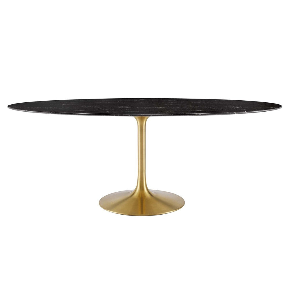 EEI-5528-GLD-BLK Lippa 78" Oval Faux Marble Dining Table by Modway