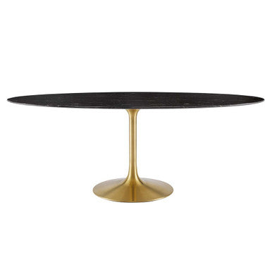 Modway EEI-5528-GLD-BLK Lippa 78" Oval Faux Marble Dining Table Gold Black