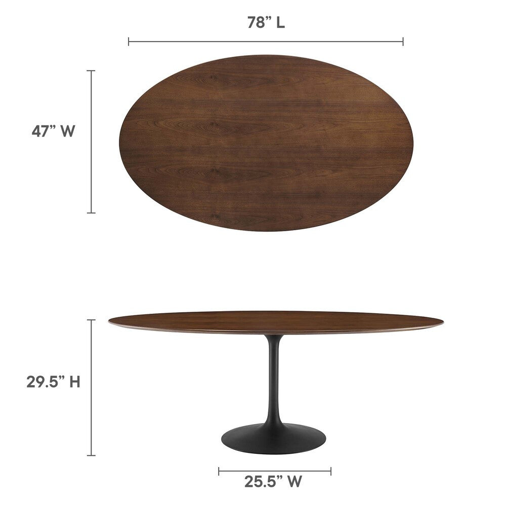 EEI-3544-BLK-WAL Lippa 78" Oval Walnut Wood Dining Table by Modway