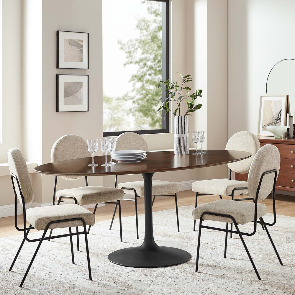 EEI-3544-BLK-WAL Lippa 78" Oval Walnut Wood Dining Table by Modway
