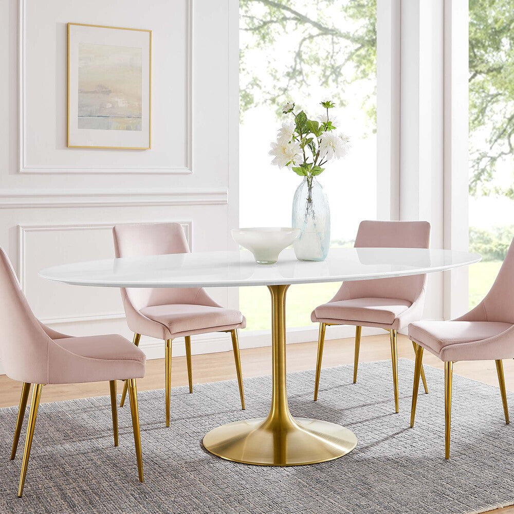 EEI-3255-GLD-WHI Lippa 78" Oval Wood Dining Table by Modway