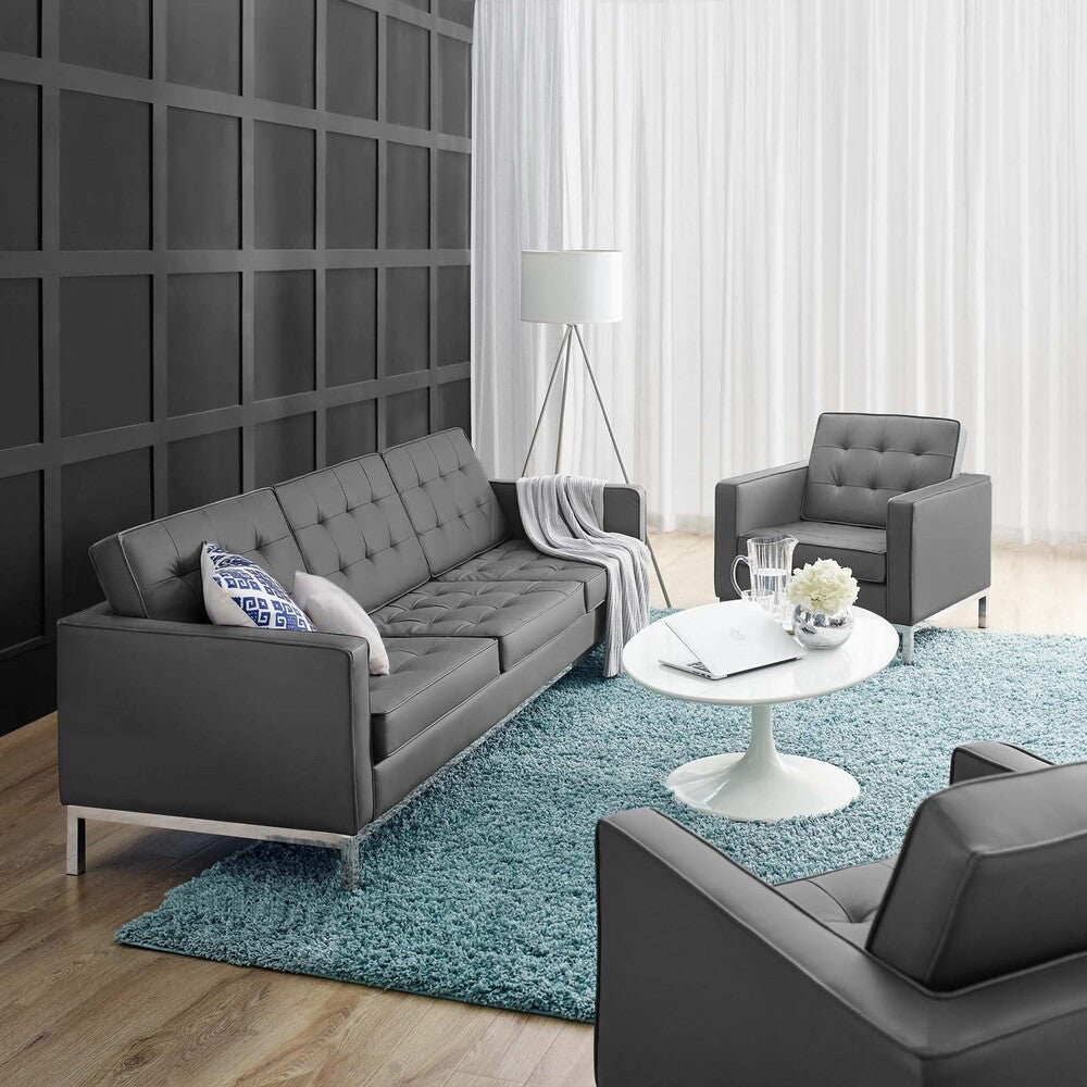 EEI-4104 Loft Tufted Upholstered Faux Leather Sofa and Armchair Set by Modway