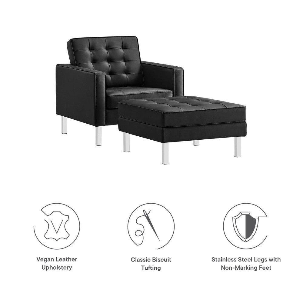 EEI-6409 Loft Tufted Vegan Leather Armchair and Ottoman Set by Modway
