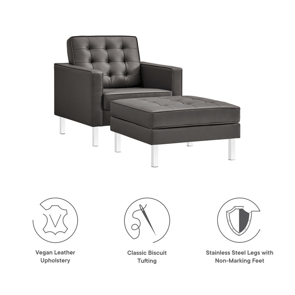 EEI-6409 Loft Tufted Vegan Leather Armchair and Ottoman Set by Modway