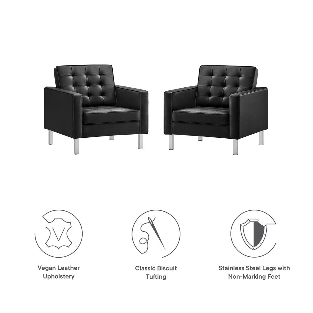 EEI-4101 Loft Tufted Vegan Leather Armchairs Set of 2 by Modway