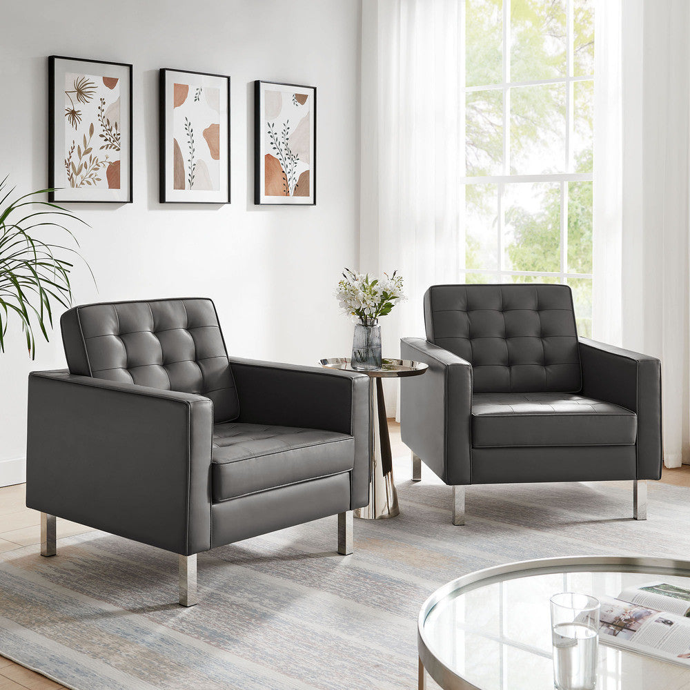EEI-4101 Loft Tufted Vegan Leather Armchairs Set of 2 by Modway