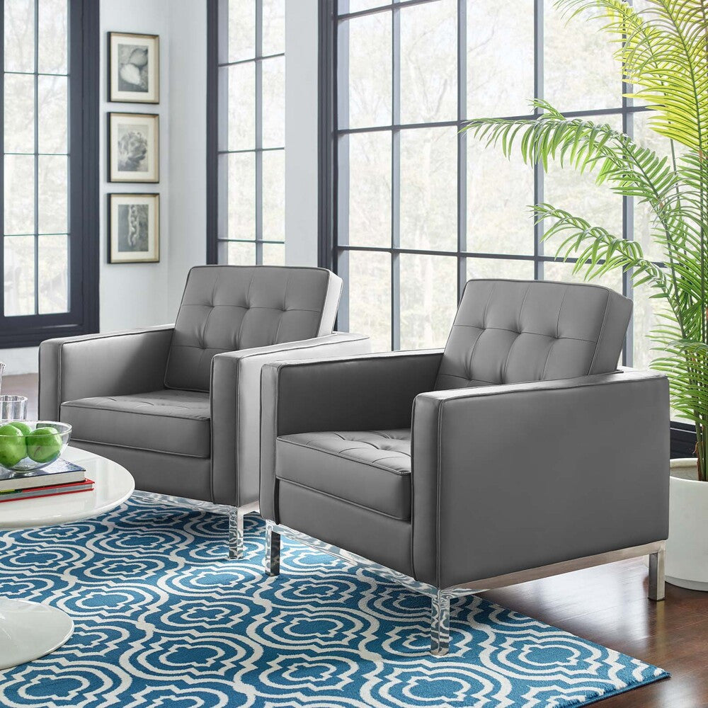 EEI-4101 Loft Tufted Vegan Leather Armchairs Set of 2 by Modway