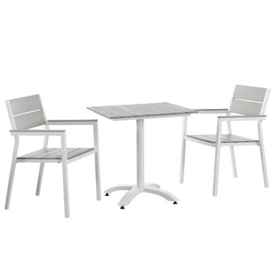 Modway EEI-1759-WHI-LGR-SET Maine 3 Piece Outdoor Patio Dining Set White Light Gray
