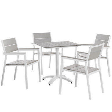 Modway EEI-1761-WHI-LGR-SET Maine 5 Piece Outdoor Patio Dining Set White Light Gray
