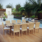 EEI-3282-NAT-WHI-SET Marina 11 Piece Outdoor Patio Teak Dining Set by Modway