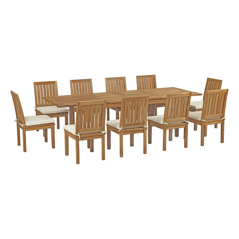 EEI-3282-NAT-WHI-SET Marina 11 Piece Outdoor Patio Teak Dining Set by Modway