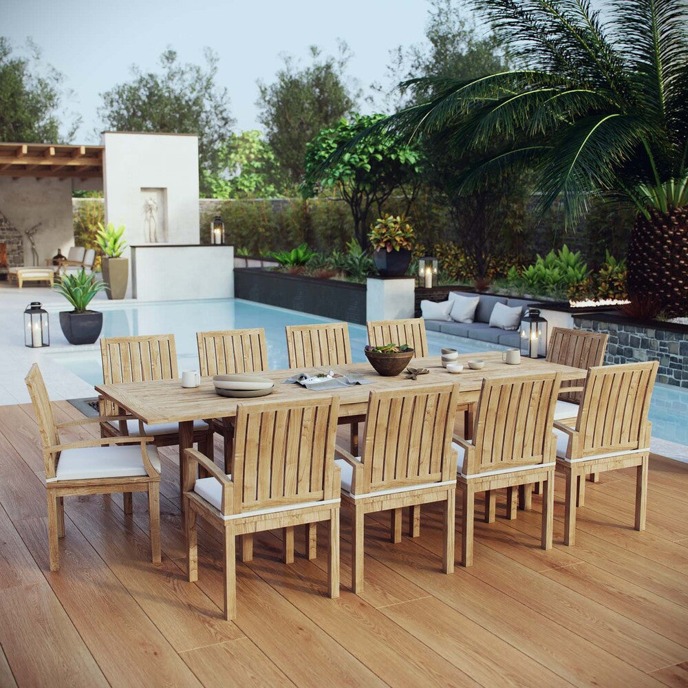 EEI-3283-NAT-WHI-SET Marina 11 Piece Outdoor Patio Teak Dining Set by Modway
