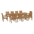 EEI-3283-NAT-WHI-SET Marina 11 Piece Outdoor Patio Teak Dining Set by Modway