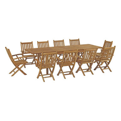 Modway EEI-3285-NAT-SET Marina 11 Piece Outdoor Patio Teak Dining Set Natural