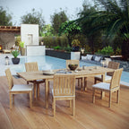 EEI-3207-NAT-WHI-SET Marina 7 Piece Outdoor Patio Teak Dining Set by Modway