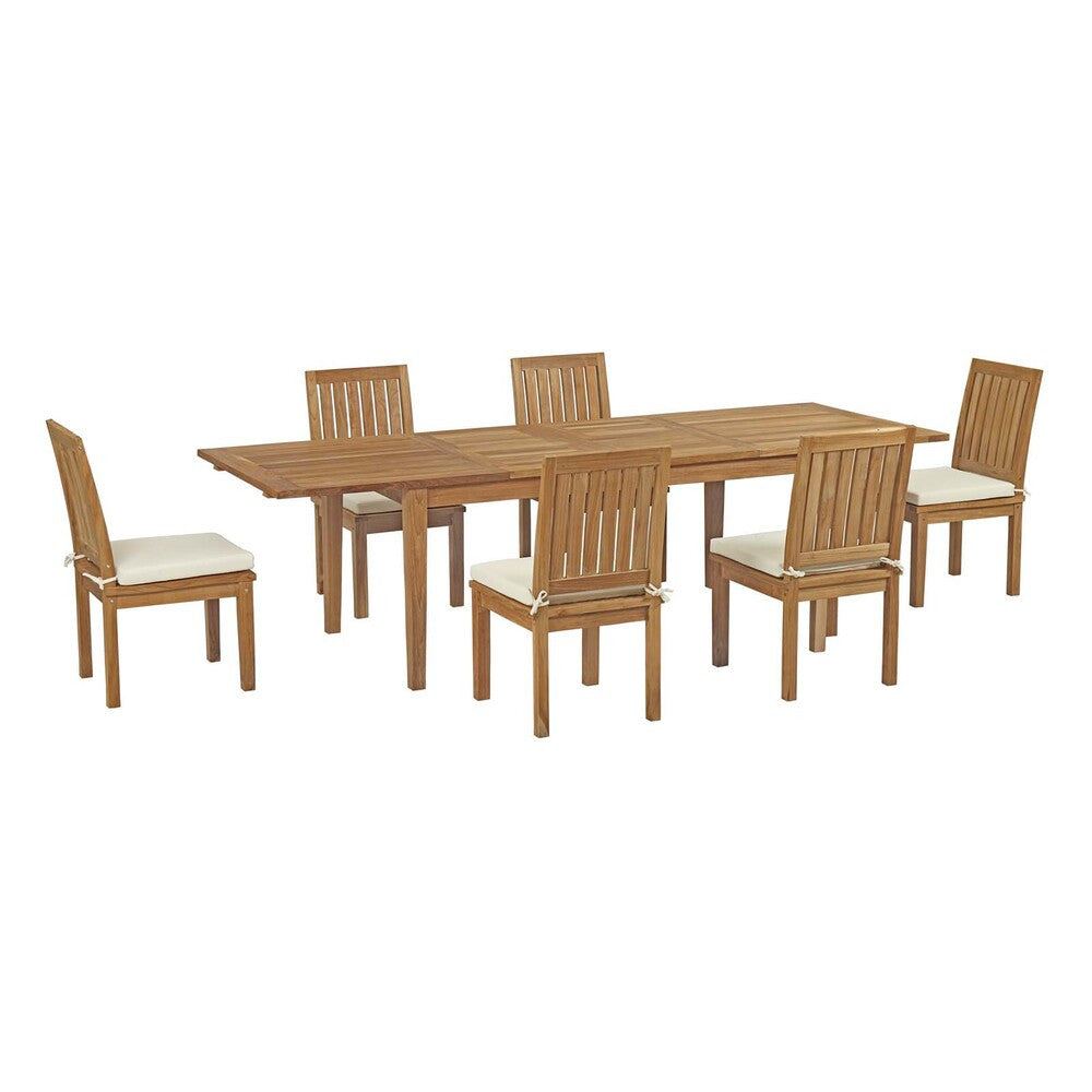 EEI-3207-NAT-WHI-SET Marina 7 Piece Outdoor Patio Teak Dining Set by Modway