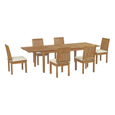 Modway EEI-3207-NAT-WHI-SET Marina 7 Piece Outdoor Patio Teak Dining Set Natural White