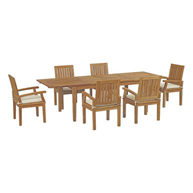 Modway EEI-3279-NAT-WHI-SET Marina 7 Piece Outdoor Patio Teak Dining Set Natural White
