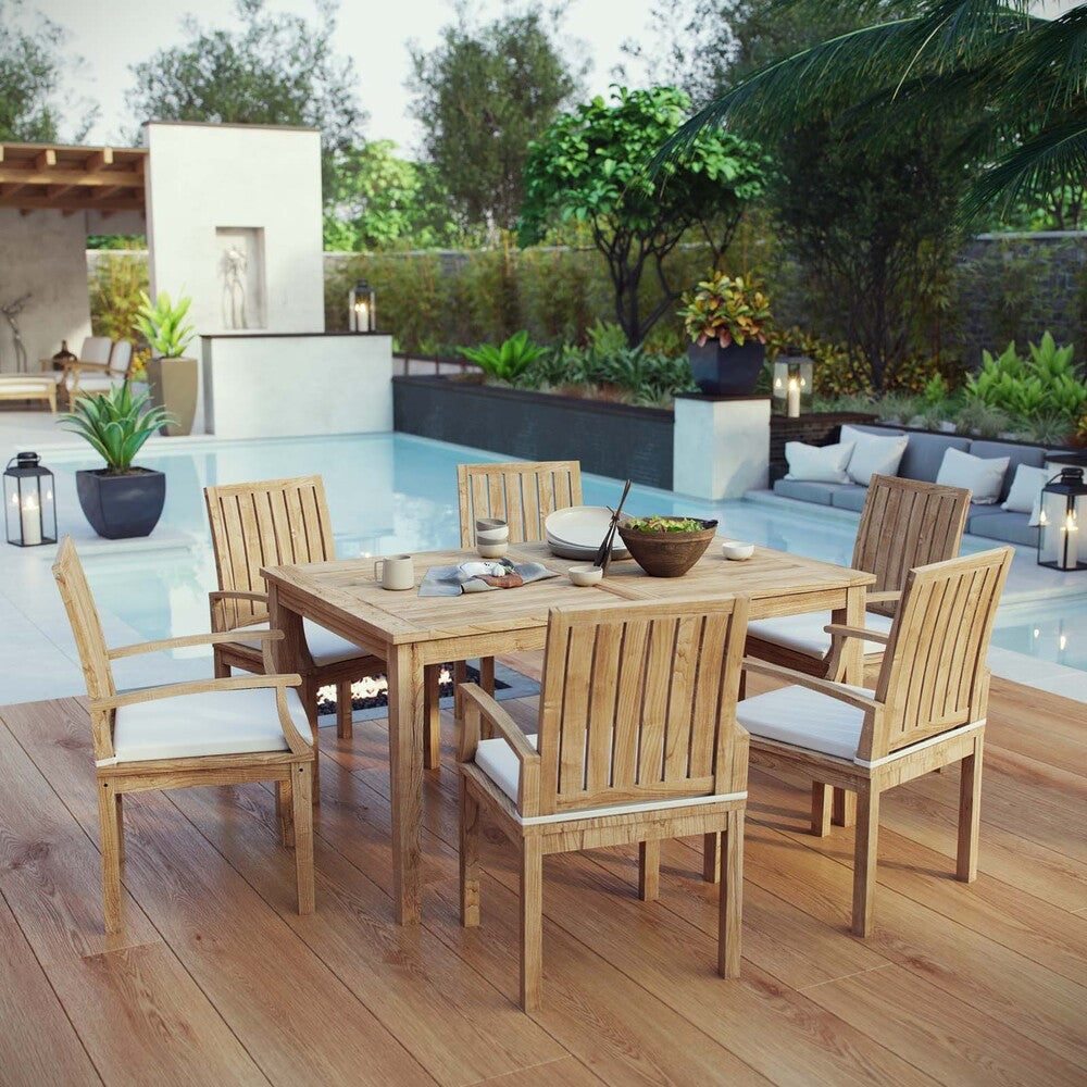EEI-3292-NAT-WHI-SET Marina 7 Piece Outdoor Patio Teak Dining Set by Modway