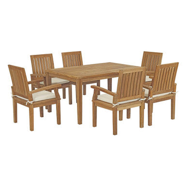 Modway EEI-3292-NAT-WHI-SET Marina 7 Piece Outdoor Patio Teak Dining Set Natural White