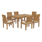 Modway EEI-3292-NAT-WHI-SET Marina 7 Piece Outdoor Patio Teak Dining Set Natural White
