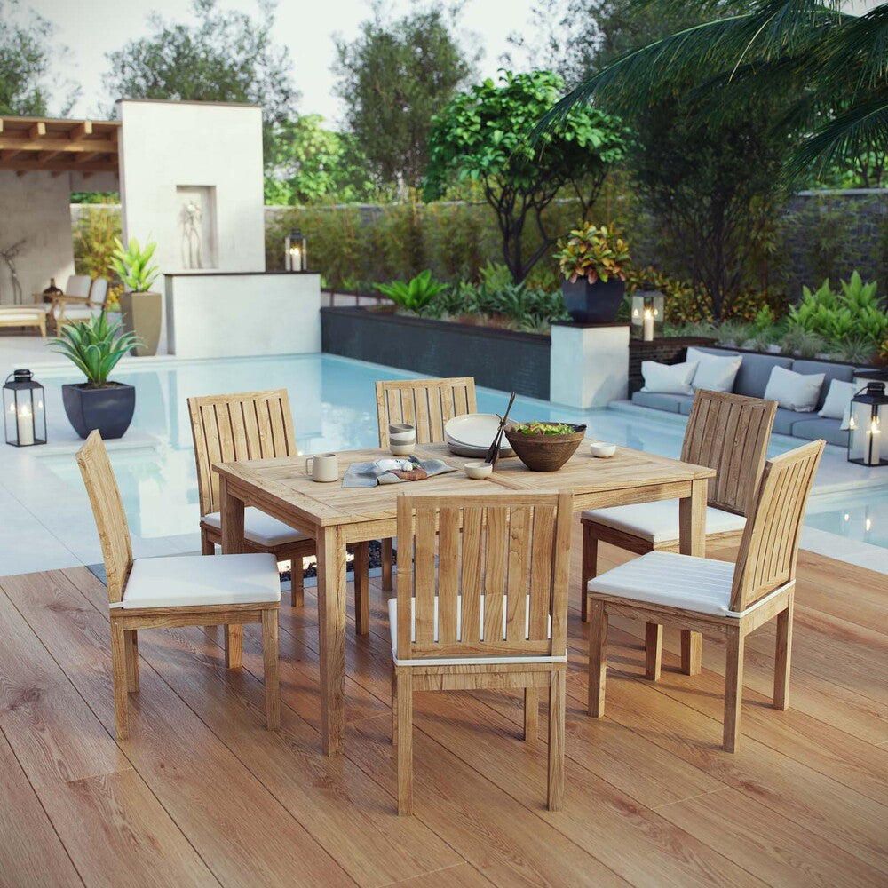 EEI-3293-NAT-WHI-SET Marina 7 Piece Outdoor Patio Teak Dining Set by Modway