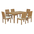 Modway EEI-3293-NAT-WHI-SET Marina 7 Piece Outdoor Patio Teak Dining Set Natural White
