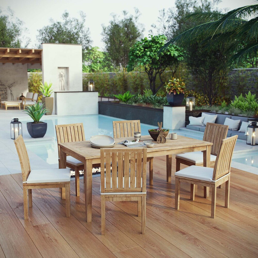 EEI-3294-NAT-WHI-SET Marina 7 Piece Outdoor Patio Teak Dining Set by Modway
