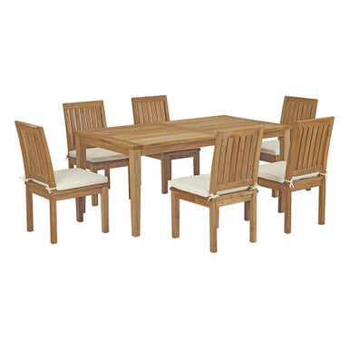 Modway EEI-3294-NAT-WHI-SET Marina 7 Piece Outdoor Patio Teak Dining Set Natural White