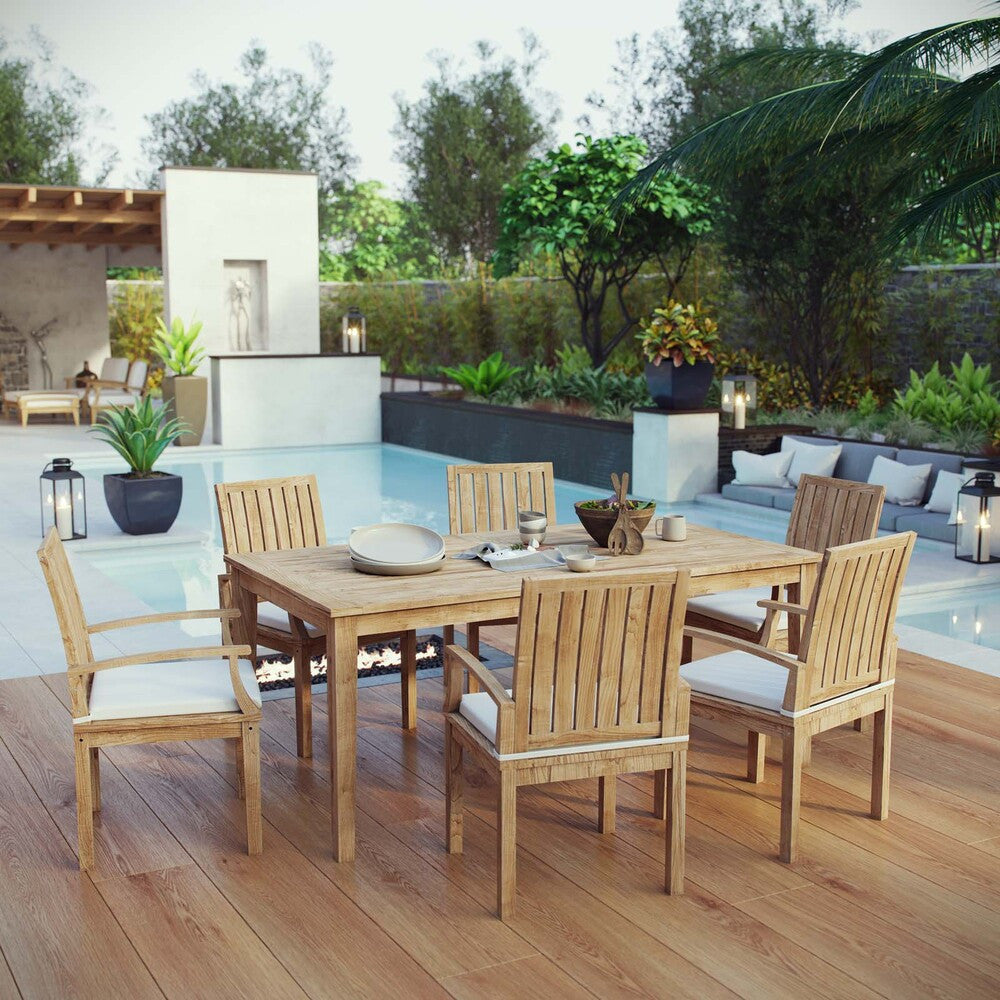 EEI-3295-NAT-WHI-SET Marina 7 Piece Outdoor Patio Teak Dining Set by Modway