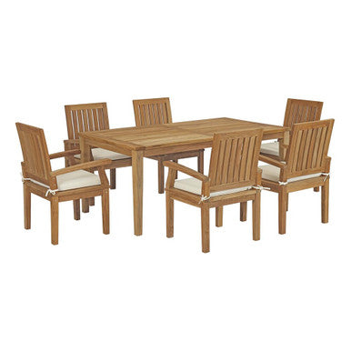 Modway EEI-3295-NAT-WHI-SET Marina 7 Piece Outdoor Patio Teak Dining Set Natural White
