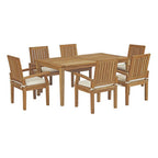Modway EEI-3295-NAT-WHI-SET Marina 7 Piece Outdoor Patio Teak Dining Set Natural White