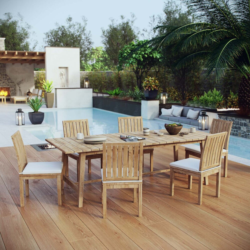 EEI-3307-NAT-WHI-SET Marina 7 Piece Outdoor Patio Teak Dining Set by Modway