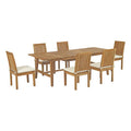 Modway EEI-3307-NAT-WHI-SET Marina 7 Piece Outdoor Patio Teak Dining Set Natural White